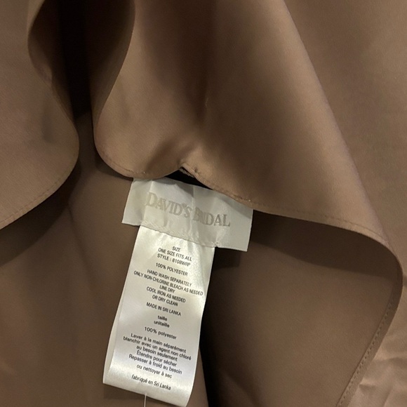 David's Bridal One-Shoulder Satin Dress champagne colored with matching sash - Picture 9 of 9